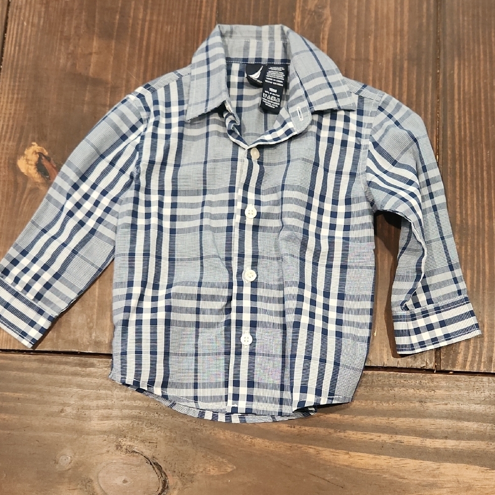 Blue and White Plaid Button Down Shirt